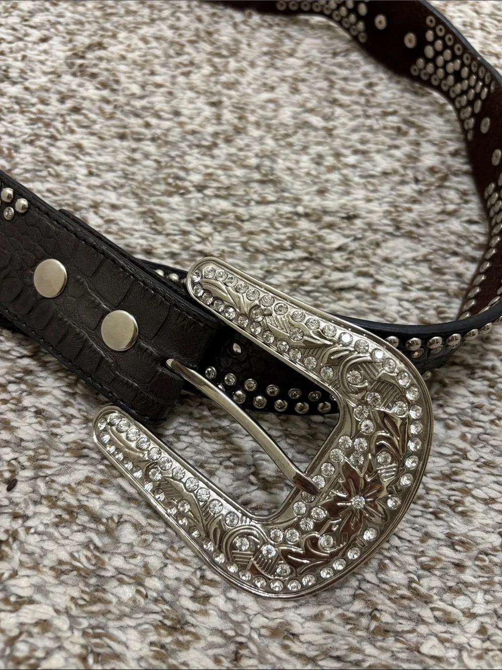 Nocona Embellished Black Croc Print Leather rhinestone Belt XL